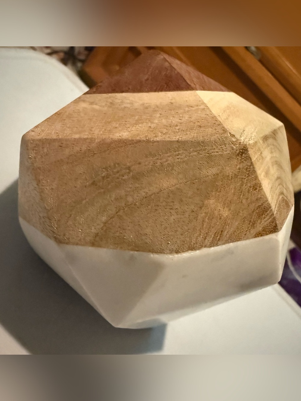 Petite Marble & Laminated Wood Icosahedron Sculptural Object